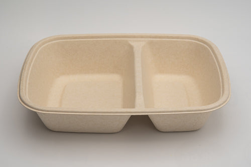 30 Oz Rectangular 2-Compartment Compostable Food Container (300pcs)