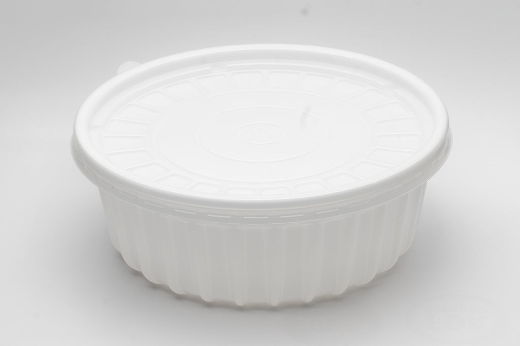 Round food storage container, 600 ml, made from glass, White